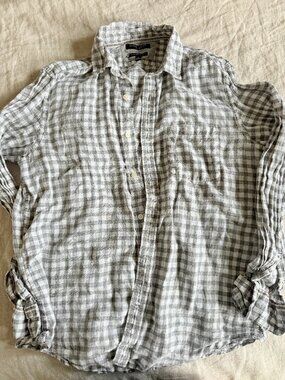 Banana Republic Shirt L Gray Linen Camden Fit Gingham Long Sleeve
